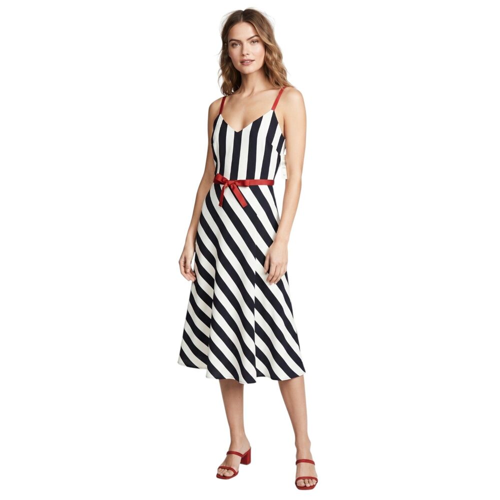 Due per Due Blue White Belted Spaghetti Strap Midi Dress